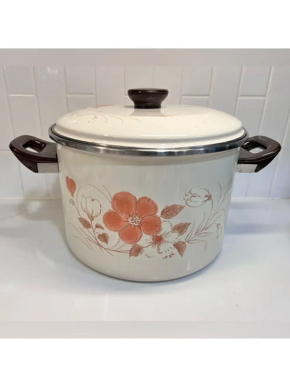 Vintage Hearthside Water Colors Blush Enamel Cookware 2 Gallon Pot